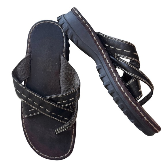 Vintage Y2K Lower East Side Chunky Platform Slide Sandal Shoes brown strappy - Picture 1 of 8